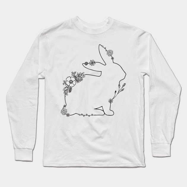 Floral Rabbit Drawing Long Sleeve T-Shirt by aterkaderk